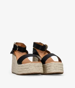 Clearance Bosanova Sandalias negras con cuña y plataforma de esparto