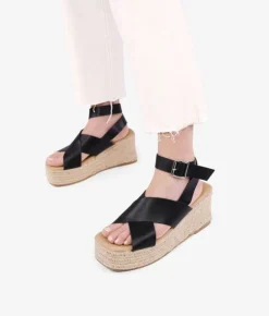 Discount Bosanova Sandalias negras con plataforma de esparto