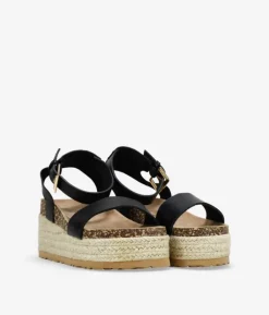 Outlet Bosanova Sandalias negras con plataforma de esparto