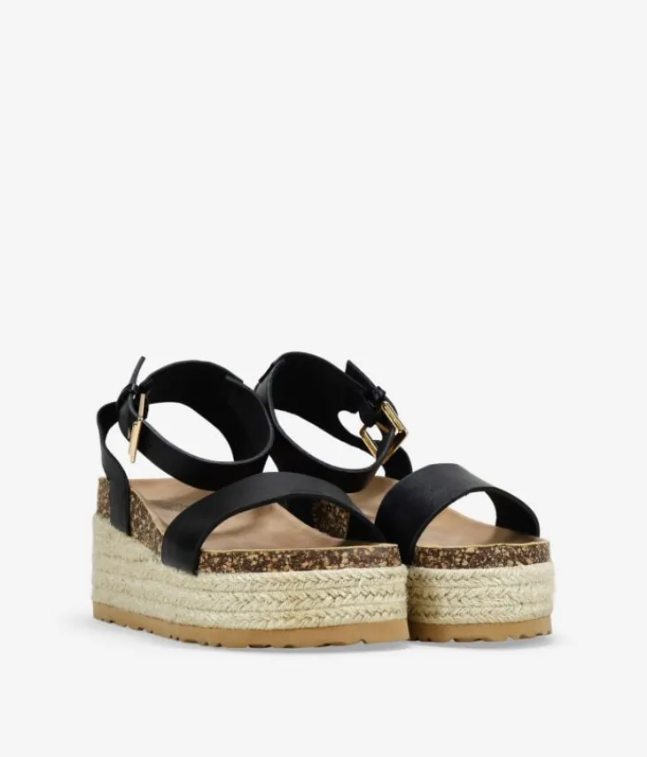 Outlet Bosanova Sandalias negras con plataforma de esparto