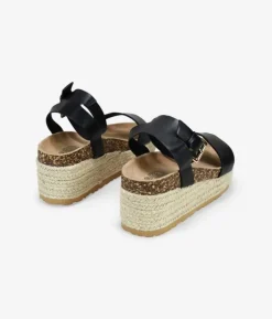 Outlet Bosanova Sandalias negras con plataforma de esparto