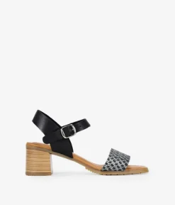 Fashion Bosanova Sandalias negras en piel con tacón efecto madera