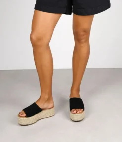 Clearance Bosanova Sandalias negras en piel con plataforma de esparto
