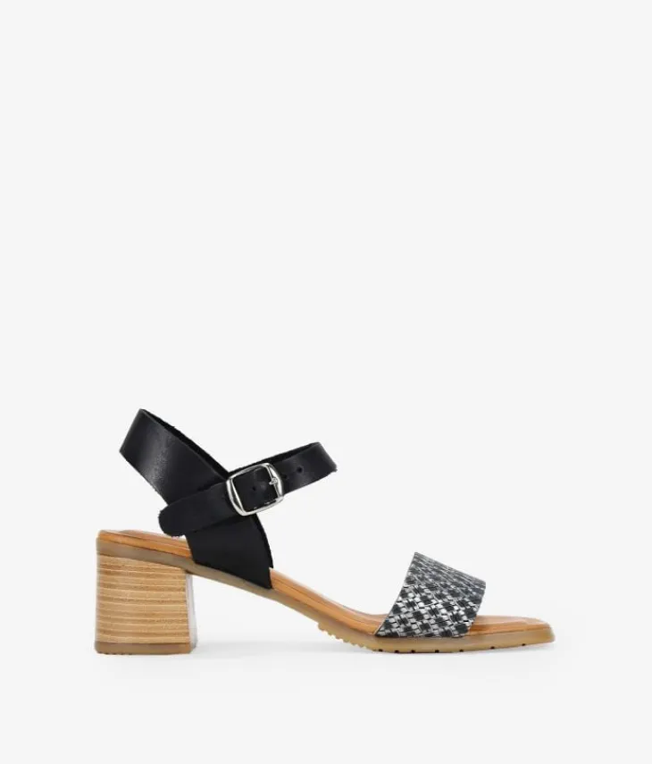 Fashion Bosanova Sandalias negras en piel con tacón efecto madera