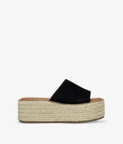 Clearance Bosanova Sandalias negras en piel con plataforma de esparto