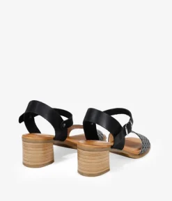 Fashion Bosanova Sandalias negras en piel con tacón efecto madera