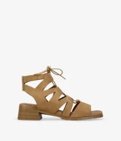 Sale Bosanova Sandalias piel arena con tacón y cordones