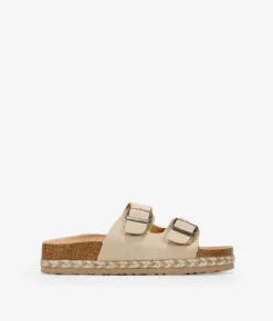 Hot Bosanova Sandalias planas beige con suela de corcho y esparto
