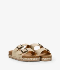 Hot Bosanova Sandalias planas beige con suela de corcho y esparto