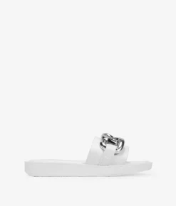 New Bosanova Sandalias planas blancas con cadena de eslabones