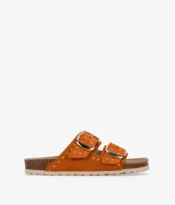 Clearance Bosanova Sandalias planas cuero con doble hebilla y tachas