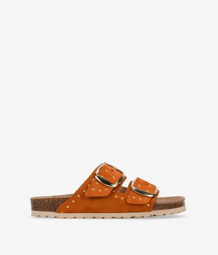 Clearance Bosanova Sandalias planas cuero con doble hebilla y tachas