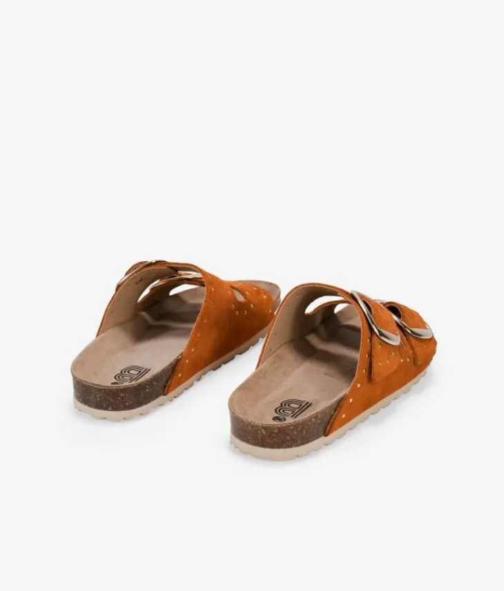 Clearance Bosanova Sandalias planas cuero con doble hebilla y tachas