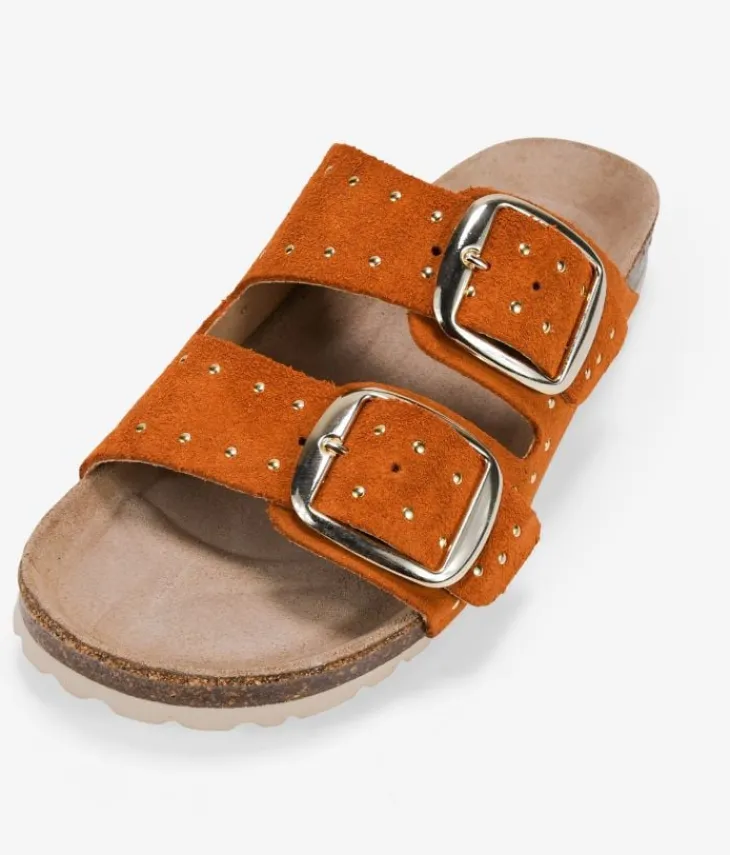 Clearance Bosanova Sandalias planas cuero con doble hebilla y tachas