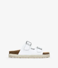 Clearance Bosanova Sandalias planas de piel blancas con suela de corcho y esparto