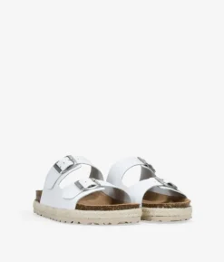 Clearance Bosanova Sandalias planas de piel blancas con suela de corcho y esparto
