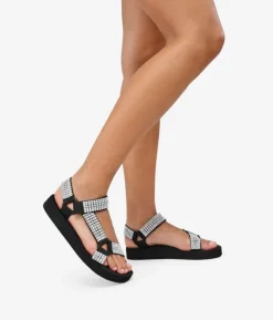 Outlet Bosanova Sandalias planas deportivas negras con brillantes