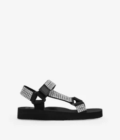 Outlet Bosanova Sandalias planas deportivas negras con brillantes