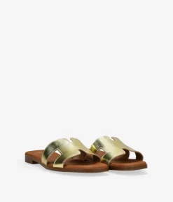 Best Bosanova Sandalias planas doradas en piel con plantilla acolchada
