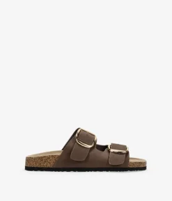 Clearance Bosanova Sandalias planas marrones con dos hebillas