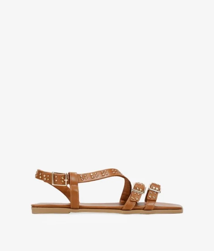 New Bosanova Sandalias planas marrones con tachas y hebilla