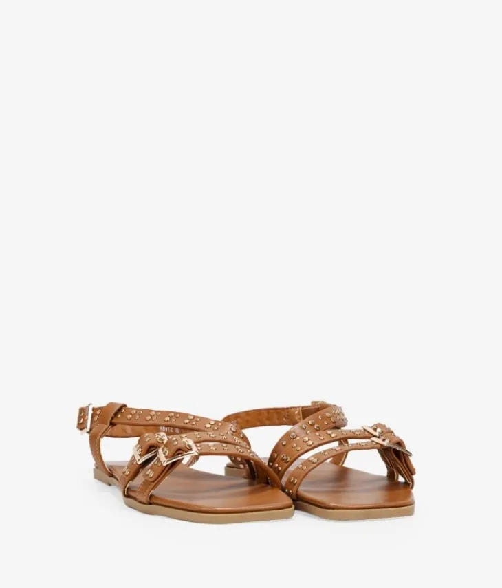 New Bosanova Sandalias planas marrones con tachas y hebilla