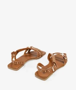 New Bosanova Sandalias planas marrones con tachas y hebilla