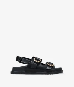 Clearance Bosanova Sandalias planas negras con doble hebilla