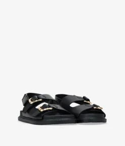 Clearance Bosanova Sandalias planas negras con doble hebilla