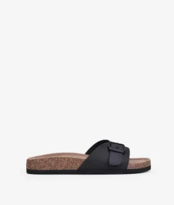 Clearance Bosanova Sandalias planas negras con suela de corcho y hebilla