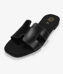 Best Bosanova Sandalias planas negras en piel con plantilla acolchada