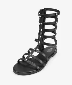 Best Bosanova Sandalias planas romanas negras con tachas
