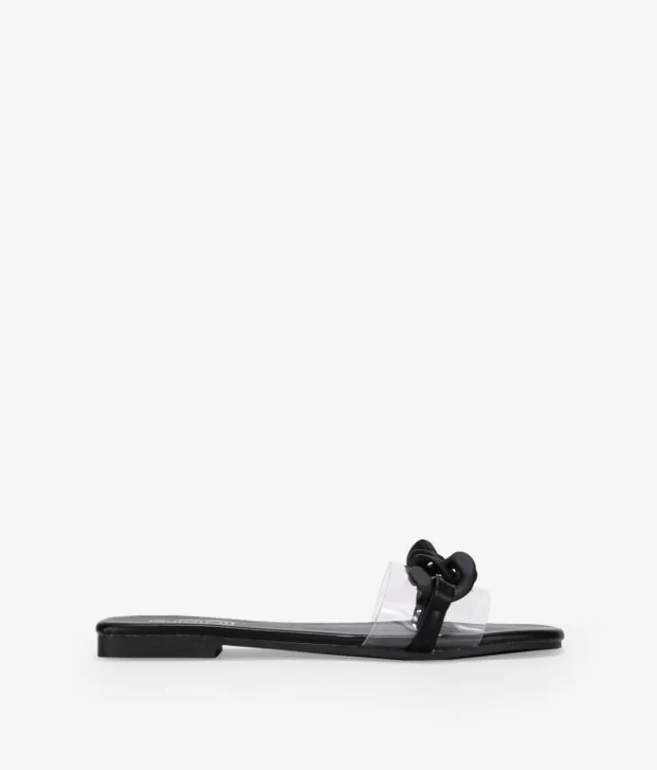 Fashion Bosanova Sandalias transparentes negras con cadena