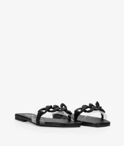 Fashion Bosanova Sandalias transparentes negras con cadena