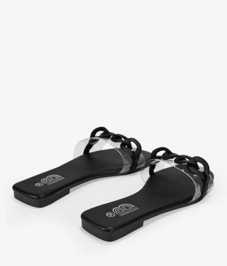 Fashion Bosanova Sandalias transparentes negras con cadena
