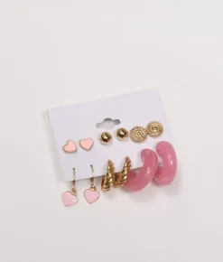 Clearance Bosanova Set de pendientes resina y metálicos rosa y oro