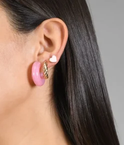 Clearance Bosanova Set de pendientes resina y metálicos rosa y oro