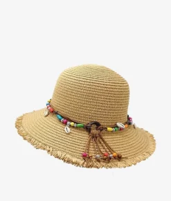 Fashion Bosanova Sombrero tostado de rafia con colgante