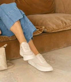 Sale Bosanova Zapatillas de mujer beige con cordones elásticos