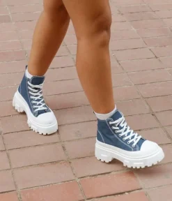 Online Bosanova Zapatillas de tela abotinadas tejanas con plataforma