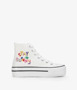 Discount Bosanova Zapatillas de tela altas blancas con plataforma