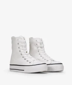 Discount Bosanova Zapatillas de tela altas blancas con cordones
