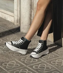 Clearance Bosanova Zapatillas de tela altas negras con plataforma