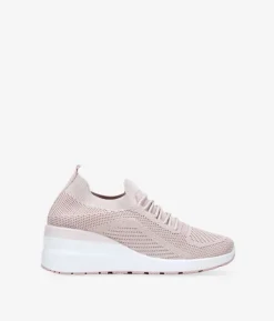 Sale Bosanova Zapatillas de tela rosa con cuña y cordones
