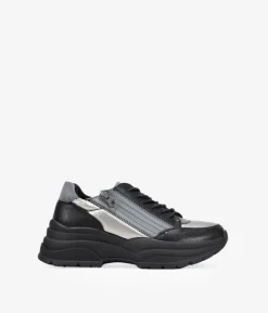 Online Bosanova Zapatillas negras con cremallera y cordones elásticos