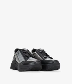 Online Bosanova Zapatillas negras con cremallera y cordones elásticos