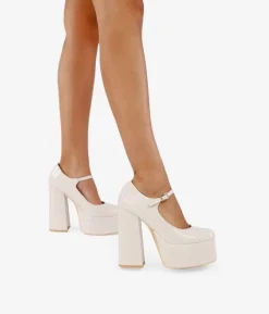 Outlet Bosanova Zapatos Mary Jane beige tacón XXL y plataforma