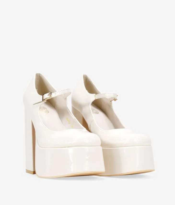 Outlet Bosanova Zapatos Mary Jane beige tacón XXL y plataforma