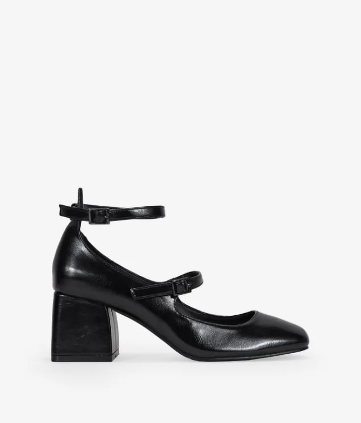 Outlet Bosanova Zapatos Mary Jane negros con doble tira y tacón