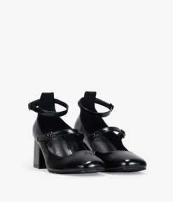Outlet Bosanova Zapatos Mary Jane negros con doble tira y tacón